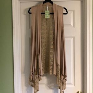 Taupe lace vest kimono-new